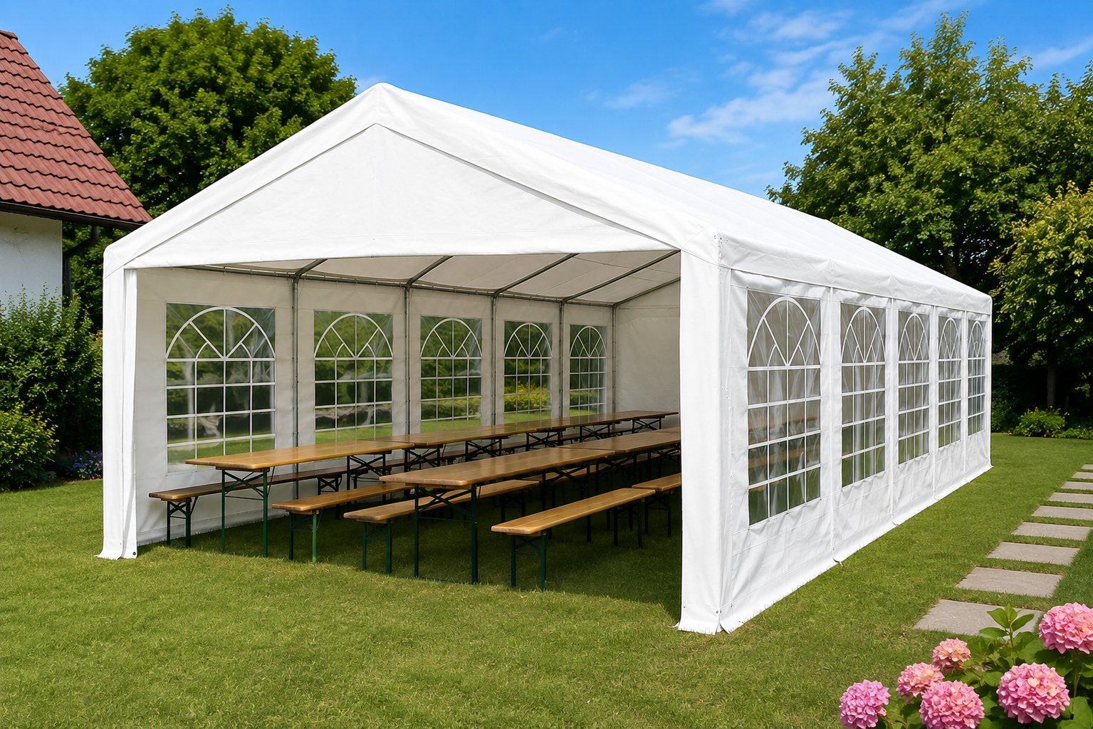 Weißes Partyzelt 4 × 8 m